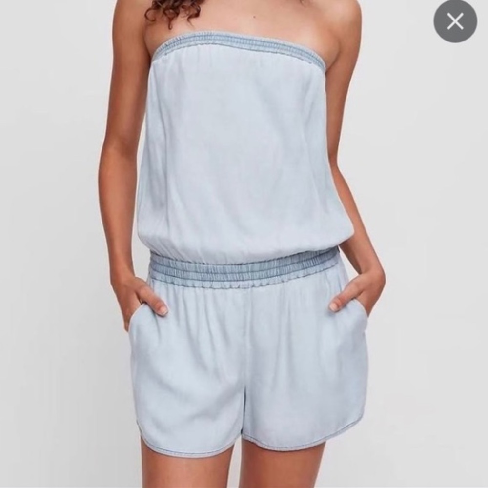 Aritzia Talula chambray shorts romper - XXS